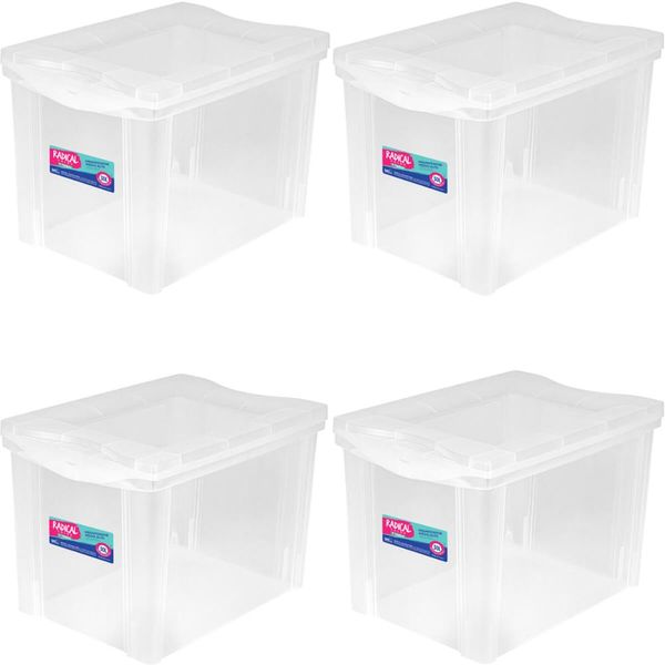 Kit 4 Caixas Organizadoras Plásticas 30L com Trava Ordene Incolor Multiuso
