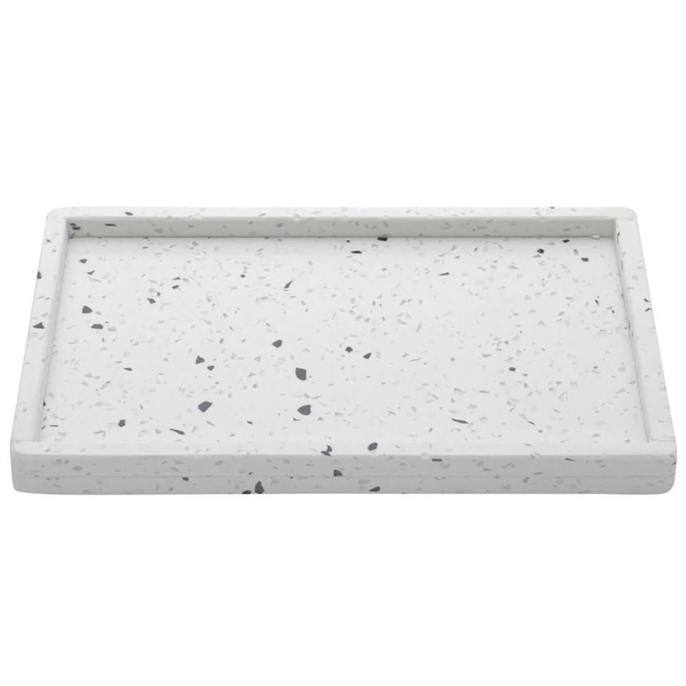 Bandeja de Mármore Terrazzo Lyor 26,5x17x2cm Decorativa Retangular Branca Casa Banheiro