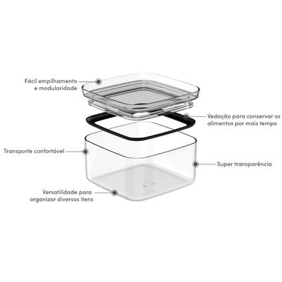Pote Hermético Plástico 1L Organizador Tampa Natural Porta Alimentos Ou Block