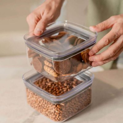 Pote Hermético Plástico 1L Organizador Tampa Natural Porta Alimentos Ou Block