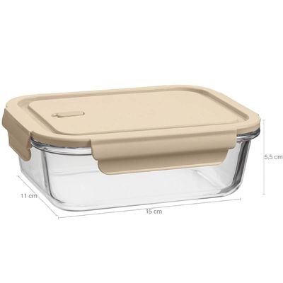 6 Potes Herméticos de Vidro Borossilicato 410ml UZ Retangulares Pequenos Capuccino Porta Mantimentos