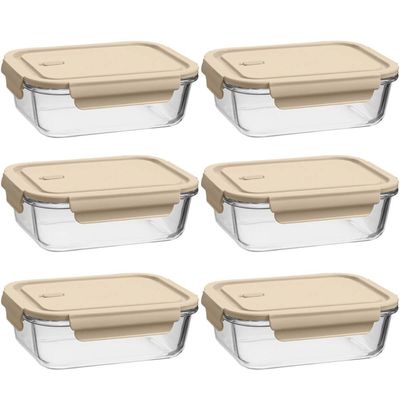 6 Potes Herméticos de Vidro Borossilicato 410ml UZ Retangulares Pequenos Capuccino Porta Mantimentos