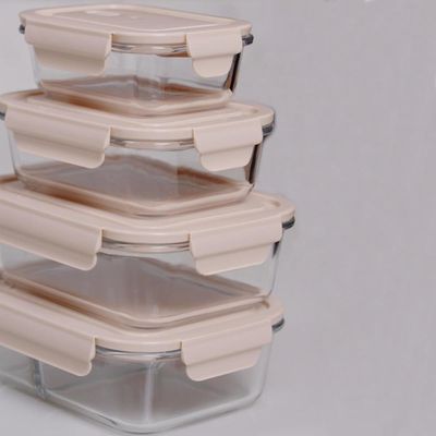 6 Potes Herméticos de Vidro Borossilicato 410ml UZ Retangulares Pequenos Capuccino Porta Mantimentos