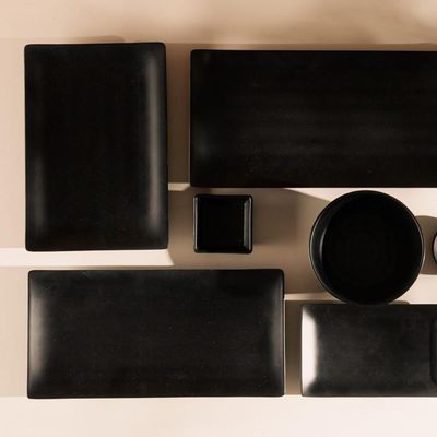 Travessa Retangular de Melamina para Sushi Sashimi 24,5x16,5cm Comida Japonesa Lyor Preto