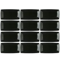Kit 12 Bandejas Rasas 22cm Porcelana Germer Prato Sushi Preto Oriental Sashimi
