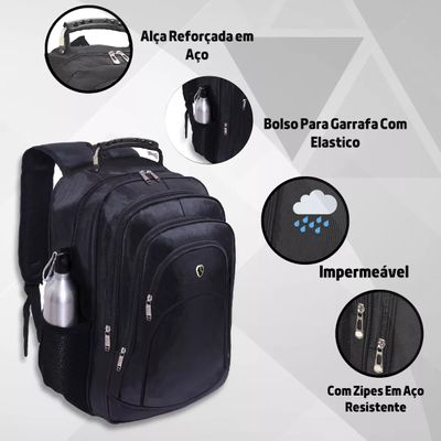 Mochila Masculina Impermeável Faculdade Alça De Aço Forte
