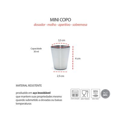 Copo Mini Aço Inox 30ml Cafe Molho Sobremesa Aperitivo 1un