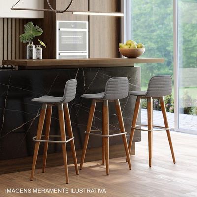 Banqueta Alta Luxo Linea Aço Champanhe Linho Cinza Cinza