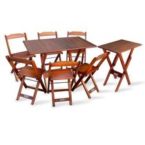 Conjunto De Mesa 1,10x70 E Mesa Aparador Dobrável Com 6 Cadeiras Tarimatã - Imbuia - Cor: Marrom