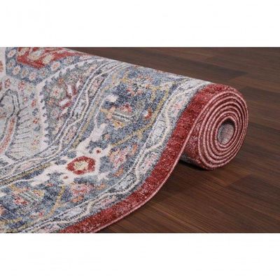 Tapete Turco Para Sala Coliseo 05- 140 X 200Cm Cinza E Vermelho