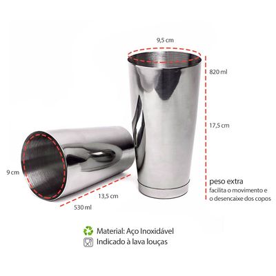 Coqueteleira Boston e Copo Dosador Duplo Inox Drinks