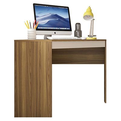 Mesa De Canto L Para Escritório Recta Marrom Bege Caemmun