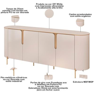 Kit Aparador Buffet Lia Com Cristaleira Tarsila Orgânico D05 Off White Freijó