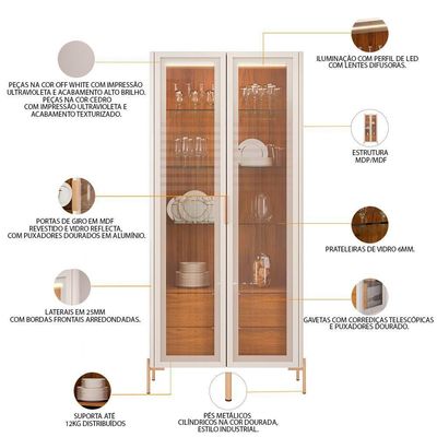 Kit Aparador Buffet Lia Com Cristaleira Tarsila Orgânico D05 Off White Freijó