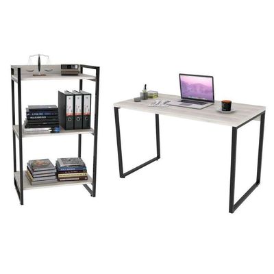 Conjunto Escritório Mesa E Estante 3 Prateleiras Snow
