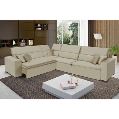 Sofá Milão 2.50x3.75m De Canto, Retrátil E Reclinável - Bege