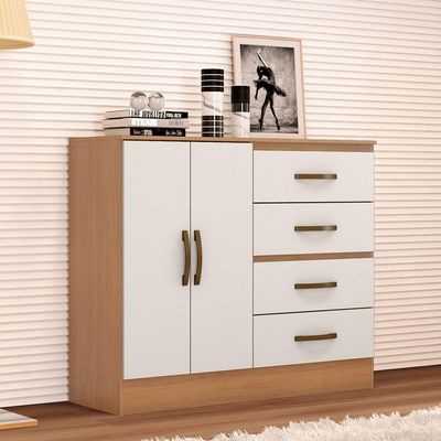 Cômoda Sapateira Para Quarto 2 Portas 4 Gavetas Lisa Nature-off White