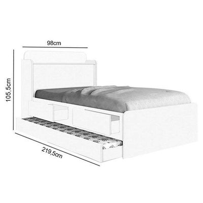 Cama Tamires Baú Branco Com Auxiliar E Capitonê Nogal