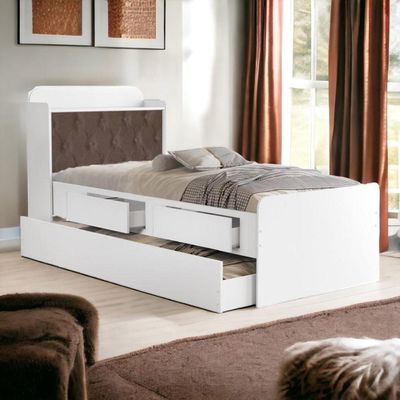 Cama Tamires Branca Com Auxiliar Capitonê E 02 Colchões
