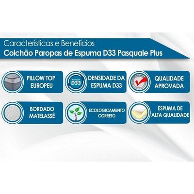 Cama Box Solteiro: Colchão Espuma D33 Paropas Pasquale Plus + Base CRC Suede Black(88x188)