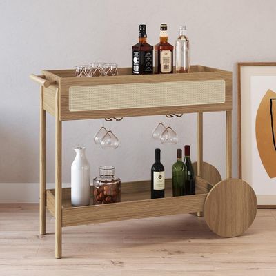 Carrinho Bar Com Porta Taças Pés Madeira Moss A03 Hanover Roble
