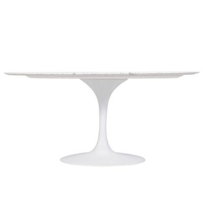 Mesa De Jantar Saarinen Oval 160x90 Cm Mármore Carrara Base Branca