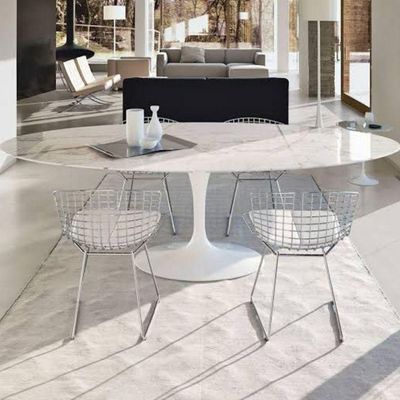 Mesa De Jantar Saarinen Oval 160x90 Cm Mármore Carrara Base Branca