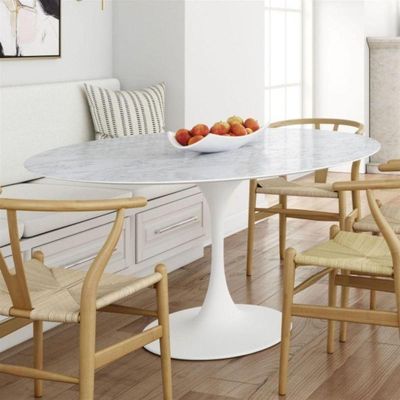 Mesa De Jantar Saarinen Oval 120x80 Cm Mármore Branco Extra Base Branca