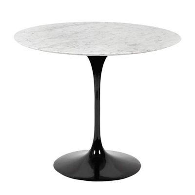 Mesa De Jantar Tulipa Saarinen Redonda 90 Cm Mármore Carrara Base Preta