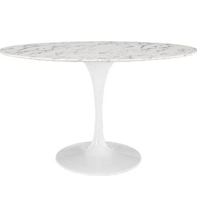 Mesa De Jantar Tulipa Saarinen Redonda 80 Cm Mármore Carrara Base Branca