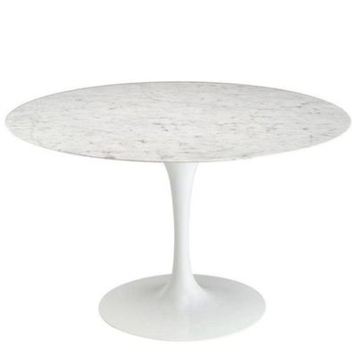 Mesa De Jantar Tulipa Saarinen Redonda 80 Cm Mármore Carrara Base Branca