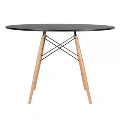 Mesa De Jantar Redonda Eiffel Eames 110cm Tampo Madeira Preto