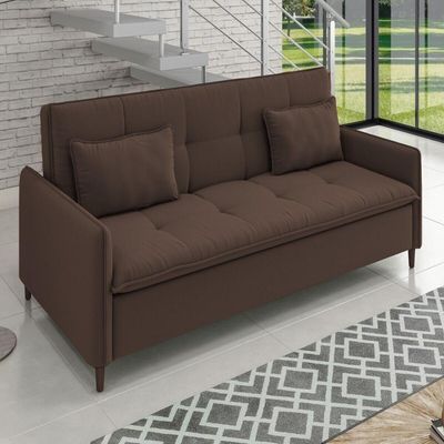 Sofá Cama Reclinável 3 Lugares E Almofadas Inclusas Multimóveis Cr45239 Marrom Marrom