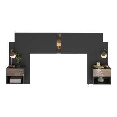 Cabeceira Casal/queen Com Espelhos E 2 Mesas De Cabeceira 232cm Multimóveis Mp4324 Preto Preto