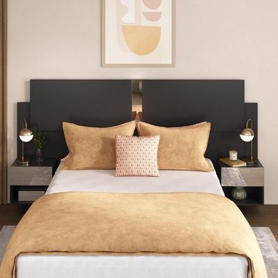 Cabeceira Casal/queen Com Espelhos E 2 Mesas De Cabeceira 232cm Multimóveis Mp4324 Preto Preto