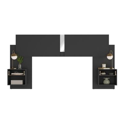 Cabeceira Casal/queen Com Espelhos E 2 Mesas De Cabeceira 232cm Multimóveis Mp4324 Preto Preto