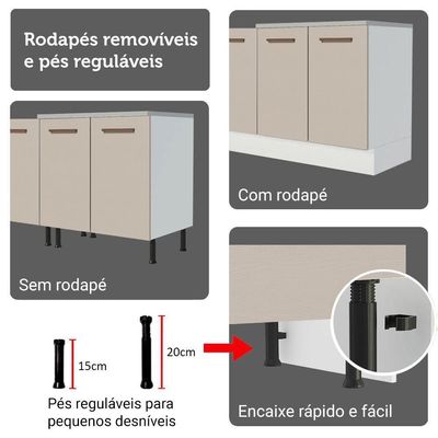 Kit Balcão + Cristaleira 70cm Branco Crema Agata Madesa 01 Branco Crema