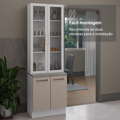 Kit Balcão + Cristaleira 70cm Branco Crema Agata Madesa 01 Branco Crema