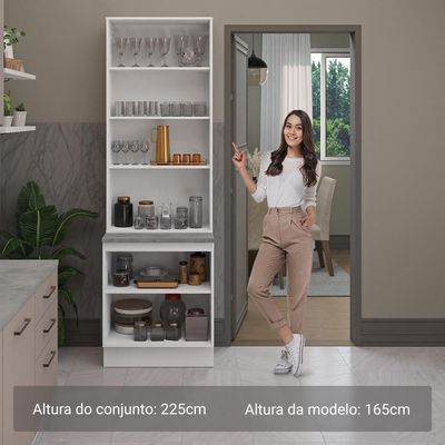 Kit Balcão + Cristaleira 70cm Branco Crema Agata Madesa 01 Branco Crema