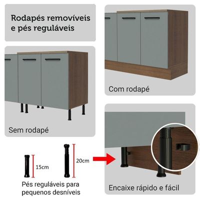 Kit Balcão + Cristaleira 70cm Rustic Cinza Agata Madesa 01 Rustic Cinza
