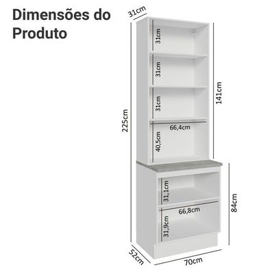 Kit Balcão + Cristaleira 70cm Stella Madesa 01 Branco Rustic