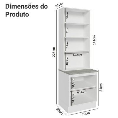 Kit Balcão + Cristaleira 70cm Branco Veludo Lux Madesa 01 Branco