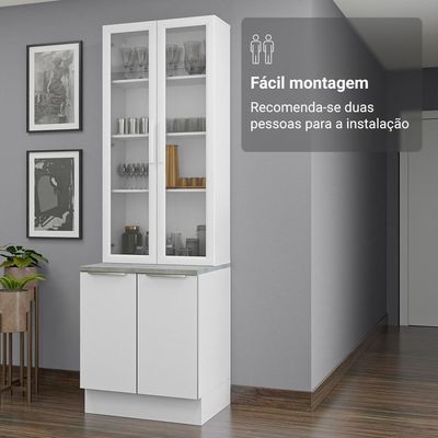 Kit Balcão + Cristaleira 70cm Branco Veludo Lux Madesa 01 Branco