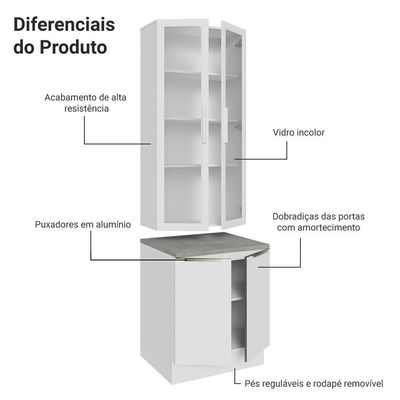 Kit Balcão + Cristaleira 70cm Branco Veludo Lux Madesa 01 Branco