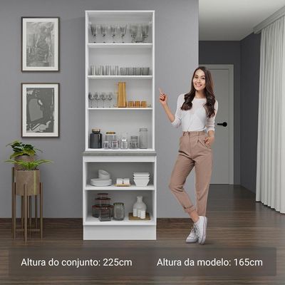 Kit Balcão + Cristaleira 70cm Branco Veludo Lux Madesa 01 Branco
