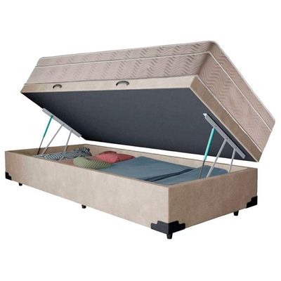 Cama Box Baú Suede Solteiro + Colchão Sereneprime Molas Ensacadas 88x188x69 Bege