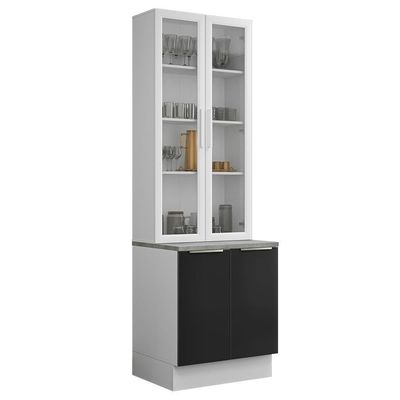 Kit Balcão + Cristaleira 70cm Branco Preto Lux Madesa 01 Branco Preto