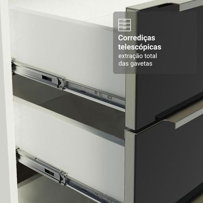 Kit Balcão + Cristaleira 70cm Branco Preto Lux Madesa 01 Branco Preto
