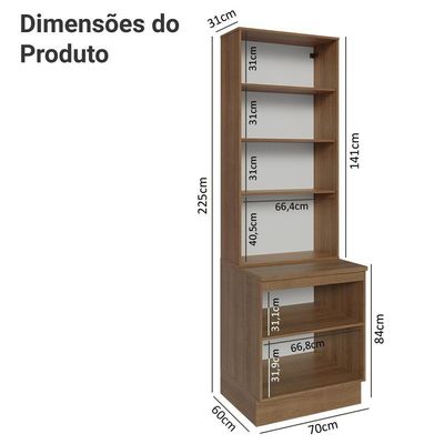 Kit Balcão + Cristaleira 70cm Rustic Preto Lux Madesa 01 Rustic Preto