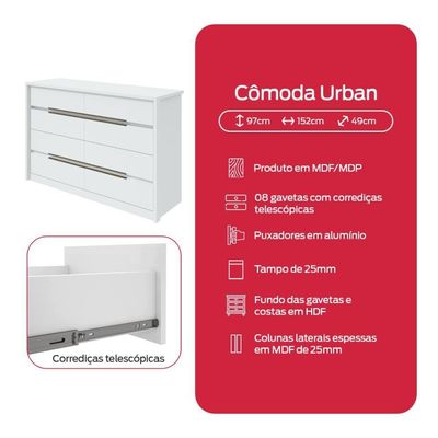 Cômoda Urban 8 Gavetas Branco